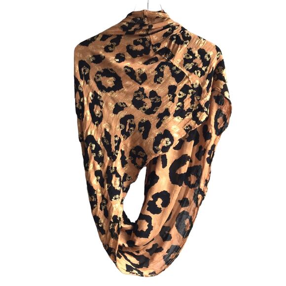 Charming Charlie Animal Print Gold Foil Infinity Scarf Loop Wrap Leopard Snood - Picture 10 of 14